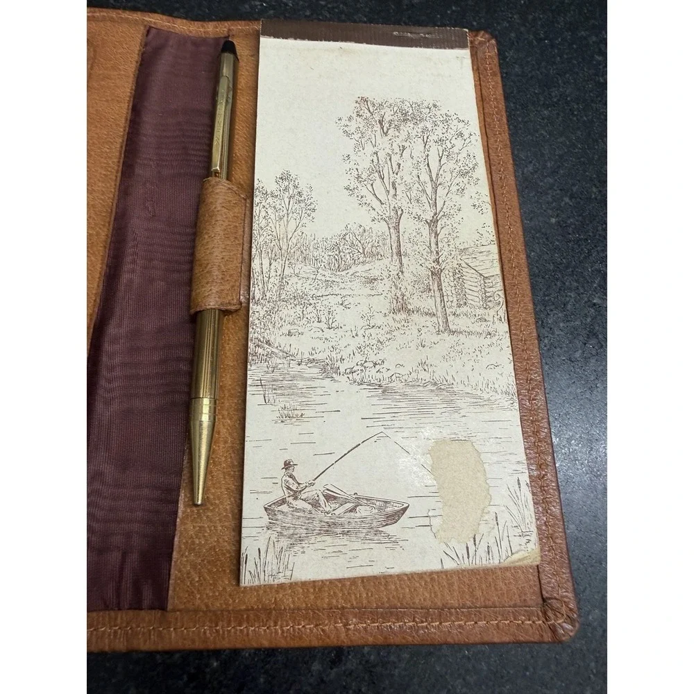 Hickok English Pigskin Leather Letter & Card Wallet Organizer w/ Perline USA Pen